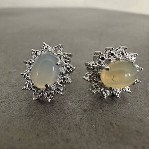 Elegant Sterling Silver and Cream Gemstone Earrings